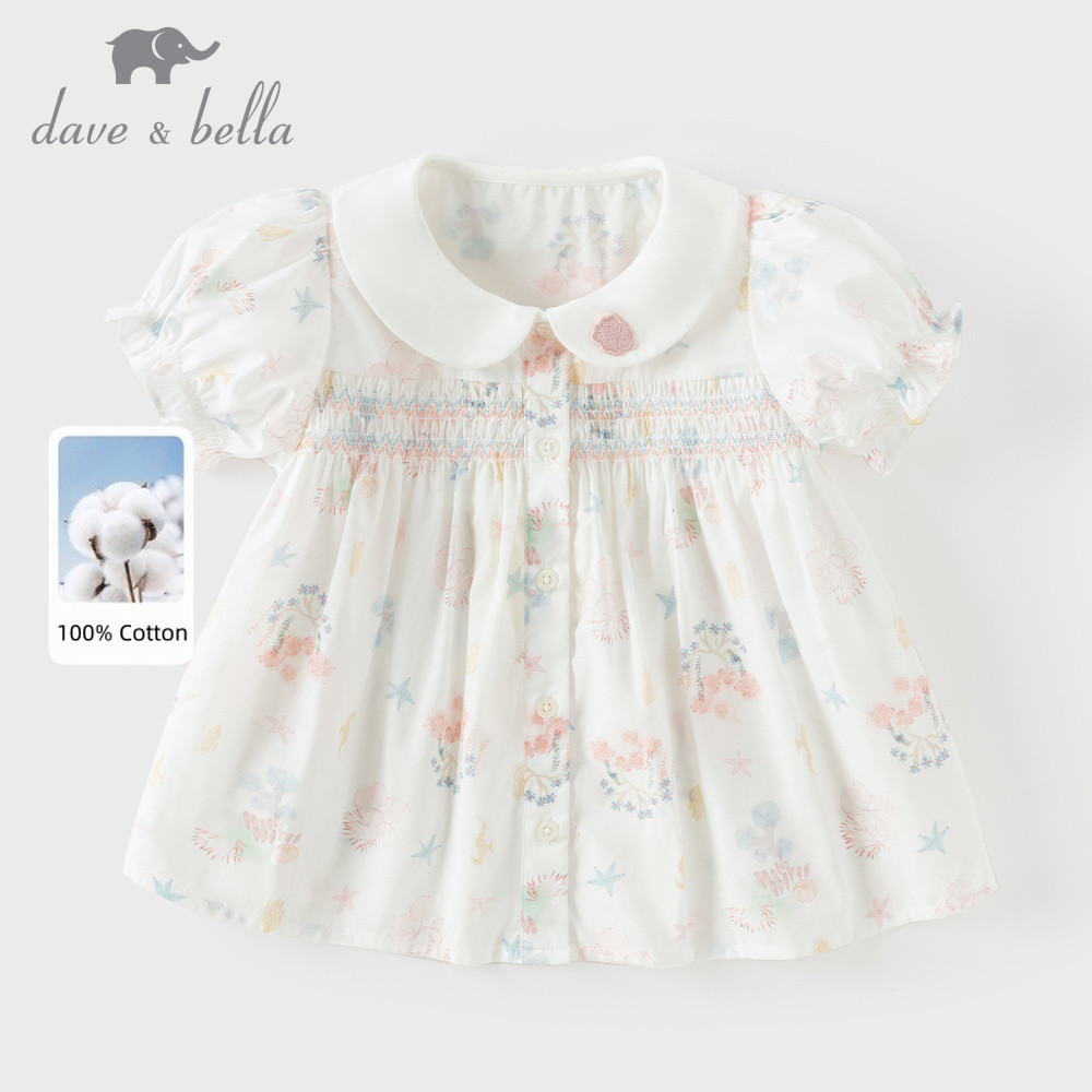 Dave Bella 9M-9Y เสื้อแขนสั้น 100%cotton เด็กผู้หญิง ฤดูร้อน เสื้อเชิ้ตพิมพ์ลาย น่ารัก DB2262392
