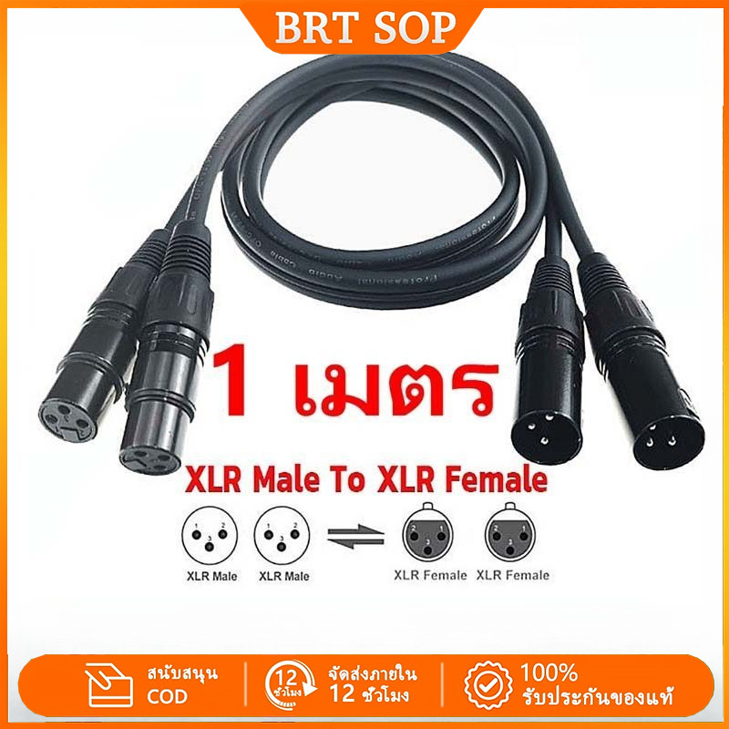 【1M สายดำ 】สาย XLR Male To Female (ผู้-เมีย) 3P สัญญาณเสียง Mic ทำจาก PVC (ชีลสเตอริโอ) – ใช้ได้สำหรับสัญญาณเสียงและ DMX