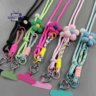สายคล้องคอสร้อยเชือกสายคล้องโทรศัพท์แบบปรับได้สามแบบสำหรับผู้หญิง สายสะพายยาวแบบถัก