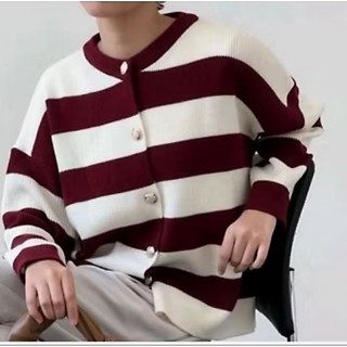 ALINE STRIPE CARDIGAN KNITWEAR OVERSIZE BAHAN RAJUT PREMIUM TEBAL ATASAN WANITA