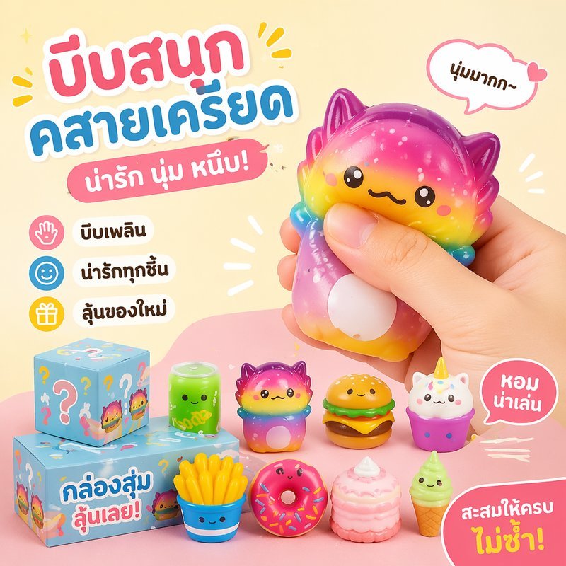 สกุชชี่ กล่องสุ่ม 12 ชิ้น ของเล่นบีบคลายเครียด ซิลิโคนนุ่ม ของเล่นเด็ก ตกแต่งโต๊ะ ของขวัญน่ารัก