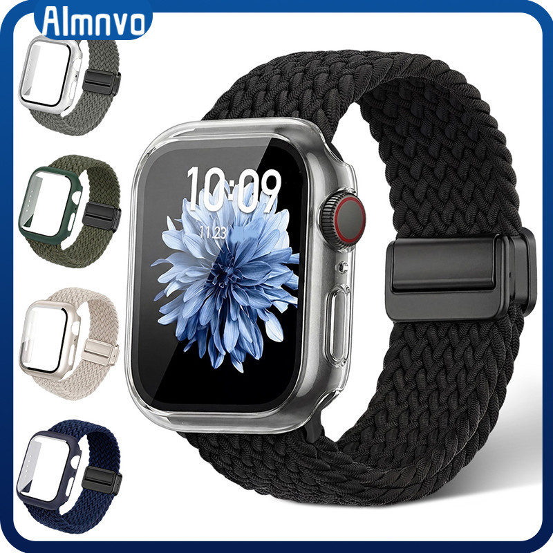 กรณี PC Scrunchie สายไนล่อนถัก for IWatch Apple Watch SE/Ultra 3 2 Series 11 10 9 8 7 49 46 45 41 44 40 42 38มม