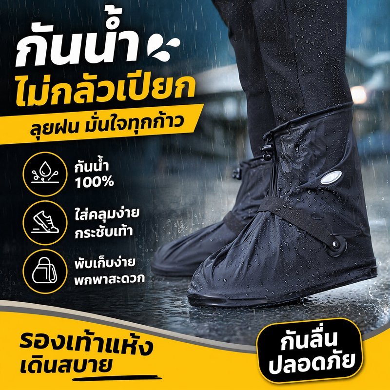 ถุงคลุมรองเท้ากันน้ำ รองเท้าบูทกันฝน กันลื่น PVC หนา ทนสึกหรอ พับพกพา ลุยน้ำ ฤดูฝน