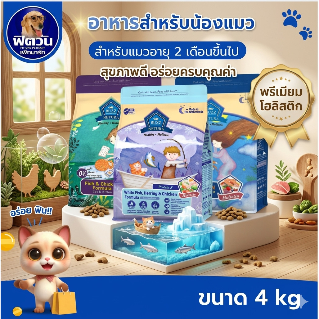 Buzz Netura Holistic Cat&Kitten อาหารแมว  ขนาด 4 KG.{อาหารแมวเม็ด}