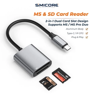 2 in 1 Card Reader SD + MS Type C สำหรับ Sony Memory Stick PRO Duo Camera โทรศัพท์ แล็ปท็อป อลูมิเนียม
