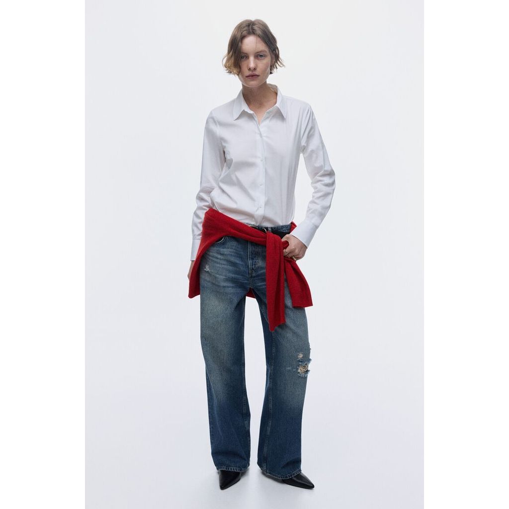 H&M(เอชแอนด์เอ็ม) เสื้อเชิ้ตผ้าคอตตอนผสม Women Cotton-blend shirt 0932278_4