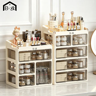 BHQ กล่องเก็บเครื่องสำอาง ตู้เก็บสกินแคร์ ลิ้นชักใส กันฝุ่นกันน้ำจัดระเบียบโต๊ะเครื่องแป้ ความจุเยอะ
