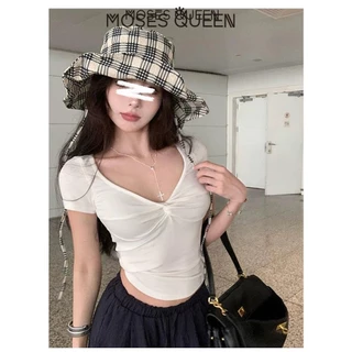 < MOSESQUEEN > เสื้อผ้าสตรี แบบเดิมอเมริกัน คอวีกับด้านข้าง แขนสั้น กระโปรงสั้น หลากสีสัน เสื้อผ้าฤดูร้อน สำหรับสาวๆ ที่ชื่นชอบสไตล์สปิซเกิร์ส แบบเรียบง่าย แต่ดูโดดเด่น #62975