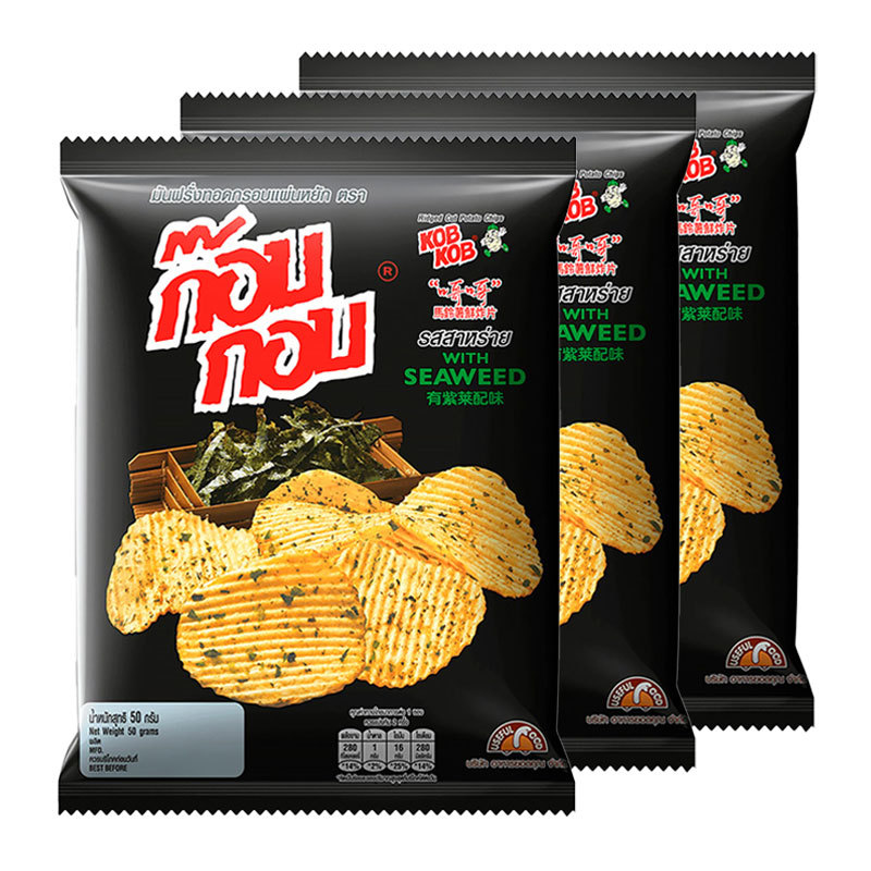 ก๊อบกอบ มันฝรั่งทอดกรอบแผ่นหยัก รสสาหร่าย 46 ก. x 3 (KOB KOB Chips Seaweed 46 g x 3)