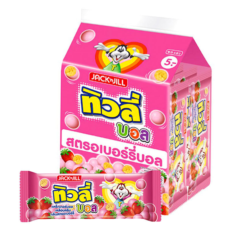 ทิวลี่ บอล แคร็กเกอร์สตรอเบอร์รี่ 18 ก. x 12 (TIVOLI Ball Strawberry 18 g x 12)