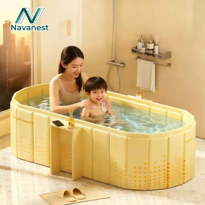 Navanest อ่างอาบน้ำ อ่างแช่น้ำ อ่างอาบน้ำเด็ก พับได้ ไม่ต้องเป่าลม PVC หนา 4ชั้น ขนาดใหญ่ ใช้ในบ้านและนอกบ้าน