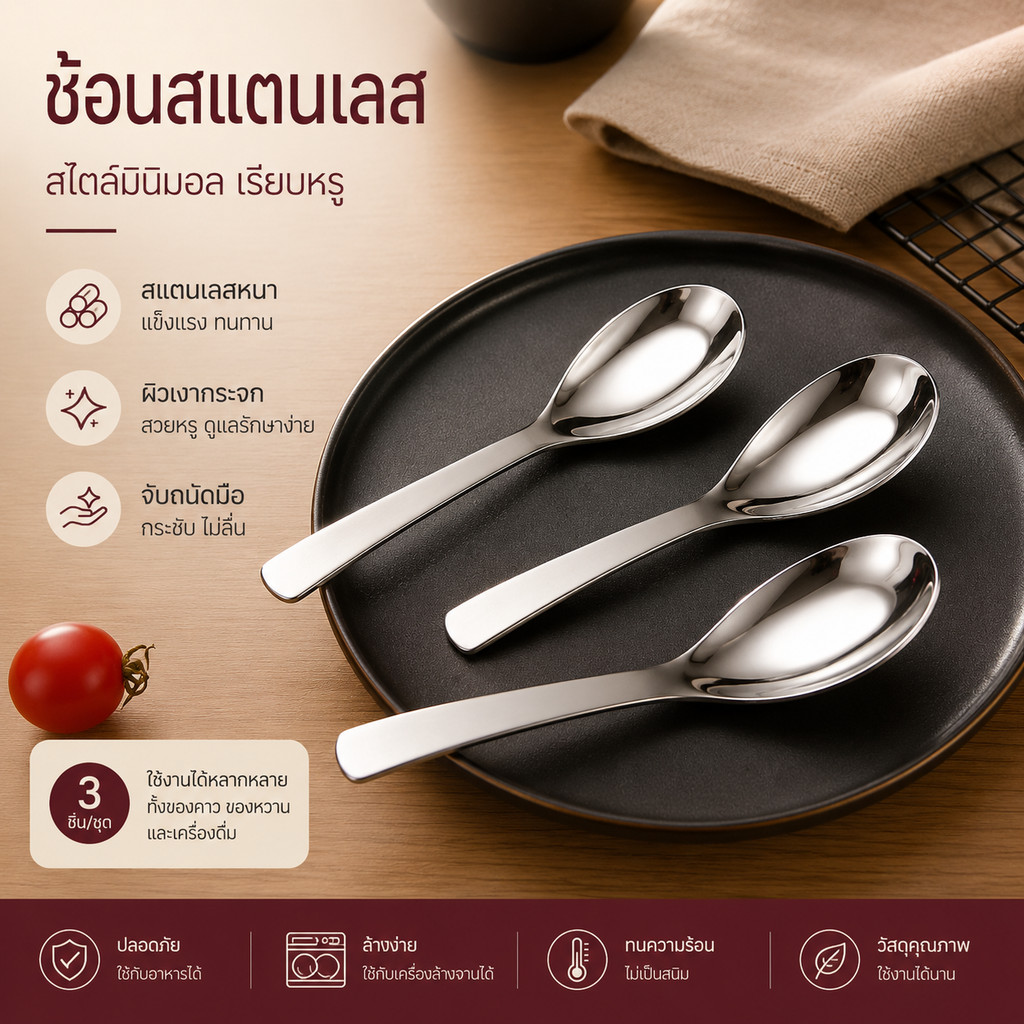 Home007 ช้อนซุป ช้อนเกาหลี มี 2 ขนาดไห้เลือก ช้อนกลาง ช้อนสแตนเลส หนาไม่บาดปาก น้ำหนักพอดี หนาขึ้นกว่าเดิม ด้ามจับยาว