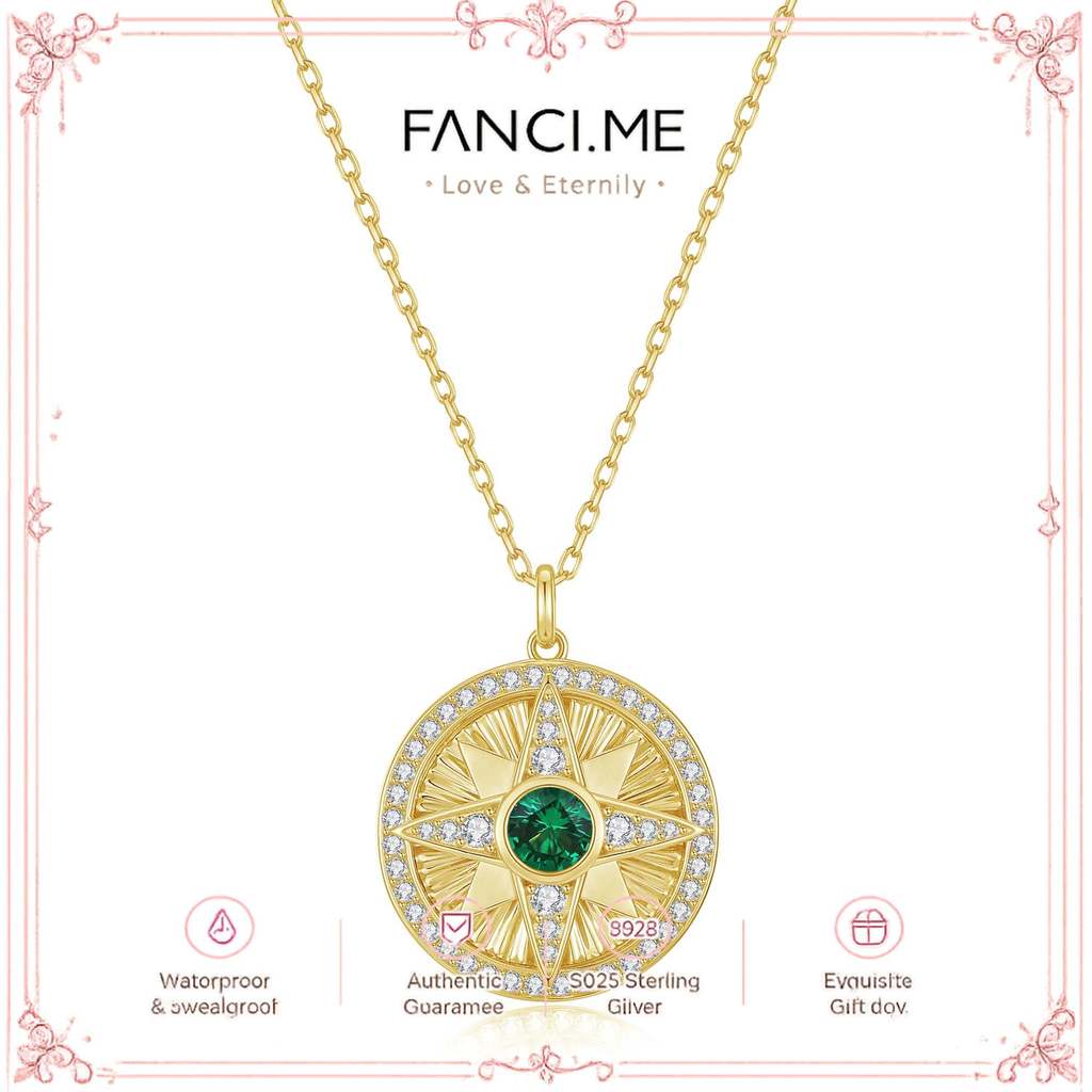FANCIME "Lumen Star" สร้อยคอเงินสเตอร์ลิง Emerald May Birthstone