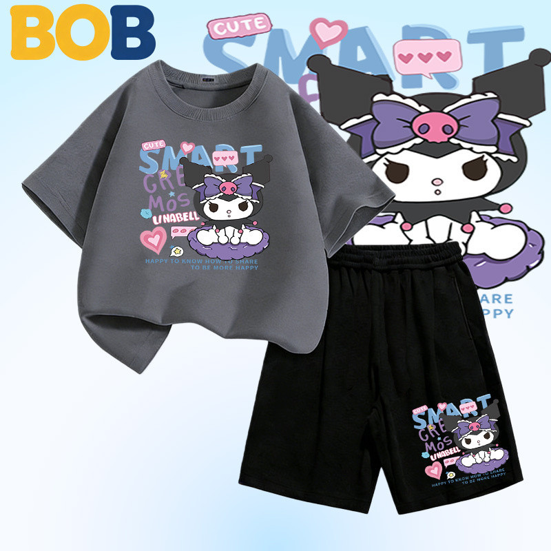 TM [พร้อมส่ง] เซ็ตเด็กลายคุโรมิ Kuromi ชุดเด็กผู้ชายเด็กผู้หญิง เสื้อยืดกางเกงขาสั้น ผ้าฝ้ายนุ่ม ใส่สบาย สไตล์เกาหลี#14