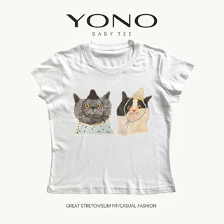 (พร้อมส่ง24ชม.) baby tee สีครีม ลายแมวคู่สไตล์อาร์ต ฟีลอบอุ่นละมุน ทรงเข้ารูป ใส่ชิลแมตช์ง่ายทุกวัน