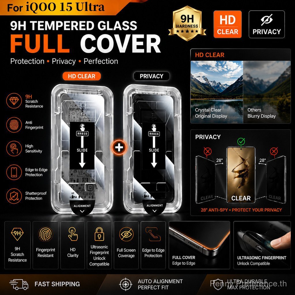 ติดตั้งง่าย HD ความเป็นส่วนตัว Anti Spy กระจกนิรภัยป้องกันหน้าจอไม่มีขอบสีดําปลดล็อคลายนิ้วมืออัลตราโซนิกสําหรับ Vivo iQOO Neo 11 10 9 8 7 6 SE 6s 5 5s 10 9s Pro +