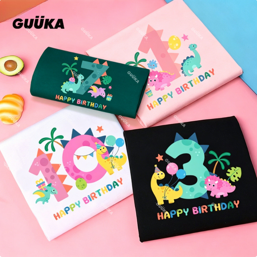 GUUKA Custom Family Birthday เสื้อยืดไดโนเสาร์พิมพ์ Baju Kanak Custom Nombor Umur Selesa Party ชุด