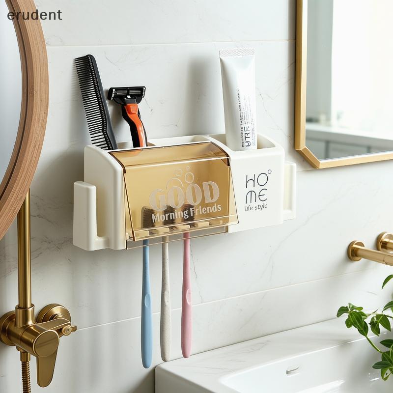 Erudent Multi Functional ติดผนังห้ารูผู้ถือแปรงสีฟันห้องน้ํา Ra Organizer สําหรับครอบครัวยาสีฟัน Storage Solution ใหม่