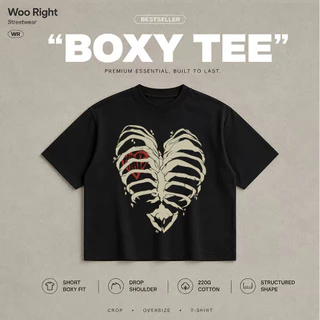 COD Woo Right Boxy crop tee เสื้อยืดผู้ชาย โอเวอร์ไซส์ เสื้อยืดผู้ชาย แขนสั้น คอกลม กระดูกสีขาว เ เสื้อแฟชั่น ใส่สบาย