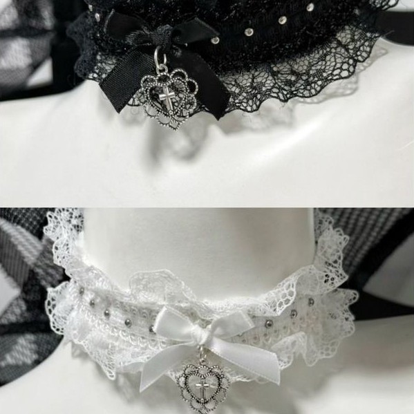 Original Homemade Collar Earth Bud Series Love Bow Lolita สร้อยคอลูกไม้ choker สร้อยคอลูกไม้ 5.6ddd