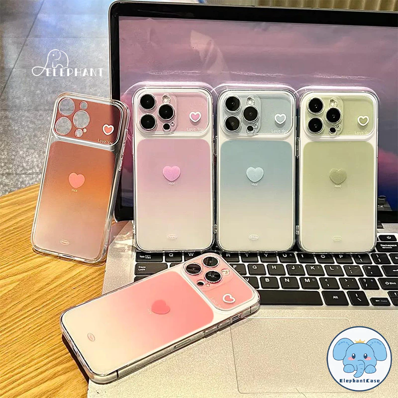 เคสไอโฟน15 11เหมาะสำหรับ IPhone 16 17 15 14 13 12 11 Pro Max 16 14 Air 15 Plus เคสใสไล่สีหัวใจน่ารัก คู่รัก สไตล์ฮิต