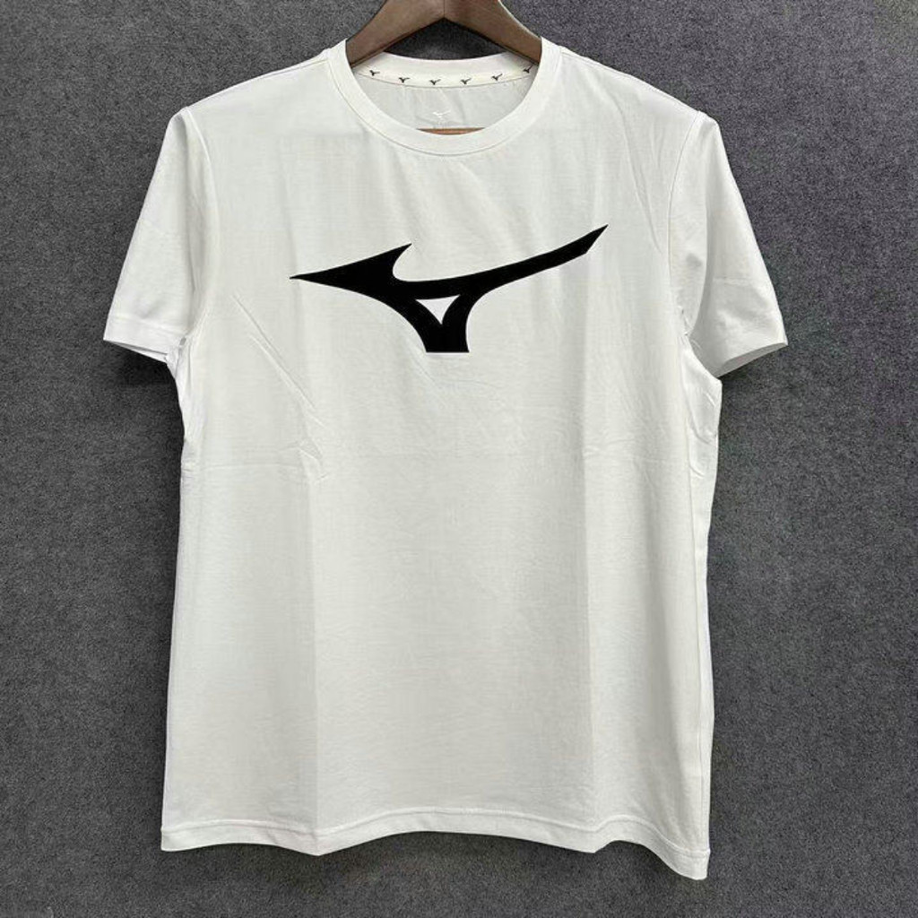 คลังสินค้าพร้อม Mizuno Classic Big Logo Graphic Streetwear Tee Mens 200GSM 100% Cotton Oversize Sports Short Sleeve Top