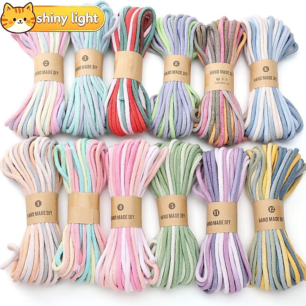 เชือกฝ้ายย้อมแบ่งส่วนสีไล่ระดับ 4mm ยาว 10m สำหรับ DIY งานเครื่องประดับทำพวงกุญแจและสายกระเป๋าเป้