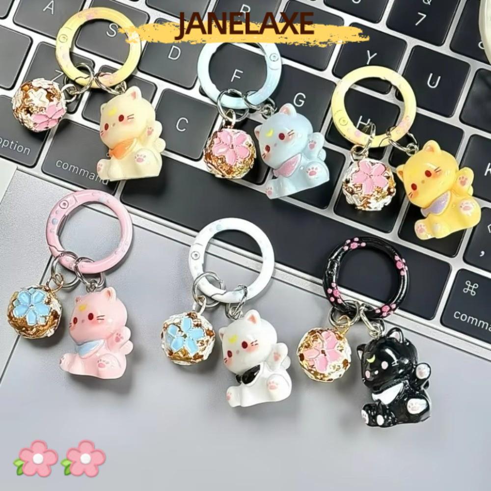 JANELAXE932JN พวงกุญแจหวาน, 5 ซม.เรซิ่นแมวพวงกุญแจ,แฟชั่น O-shaped สีสัน Bell การ์ตูนออกแบบเกาหลีพวงกุญแจกระเป๋าอุปกรณ์เสริม