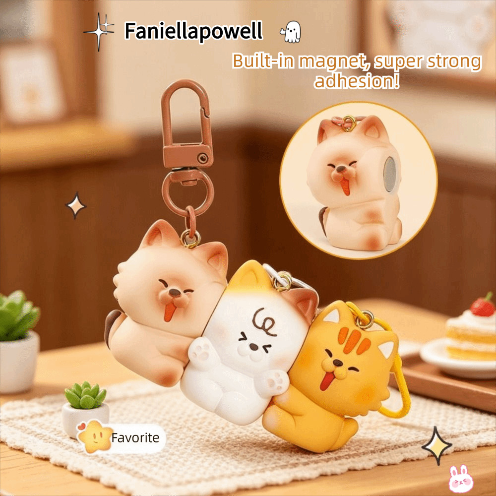 FANIELLAPOWELL 3 ชิ้นชุดพวงกุญแจสัตว์, การ์ตูนเรซิ่นแม่เหล็ก Snap พวงกุญแจ, แบบพกพาแขวน Charm พวงกุญแจชุดของขวัญ