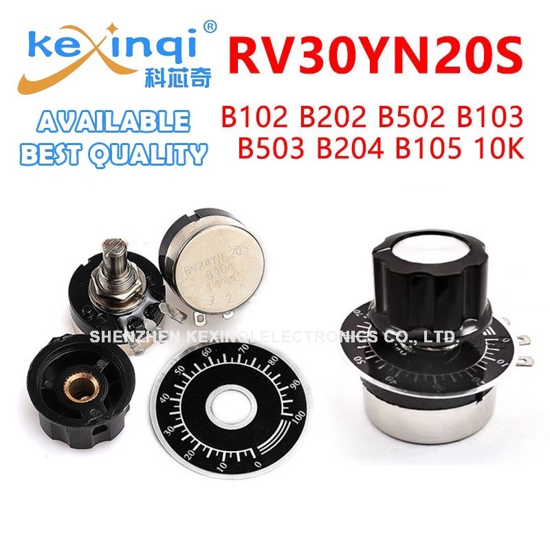 (1 ชิ้น) Potentiometer RV30YN20S B102 B202 B502 B103 B503 B204 B105 10K Rotary Switch Knob พร้อมหมวก