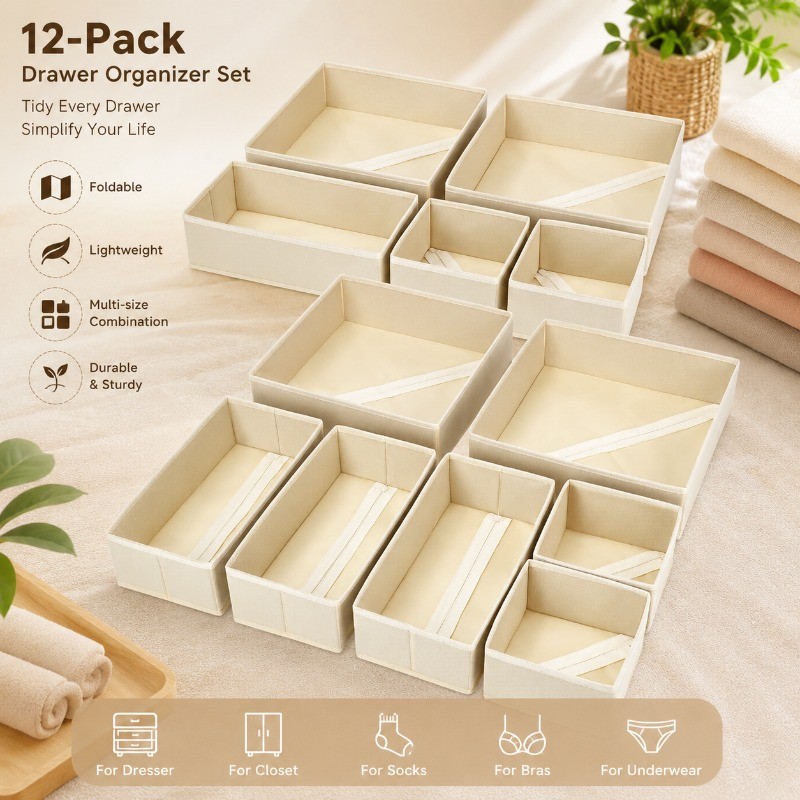 ลิ้นชักพับได้ 12 แพ็คสําหรับเสื้อผ้า – Dresser & Closet Storage สําหรับถุงเท้า, ชุดชั้นใน, บรา – Baby & Nursery Storage Dividers