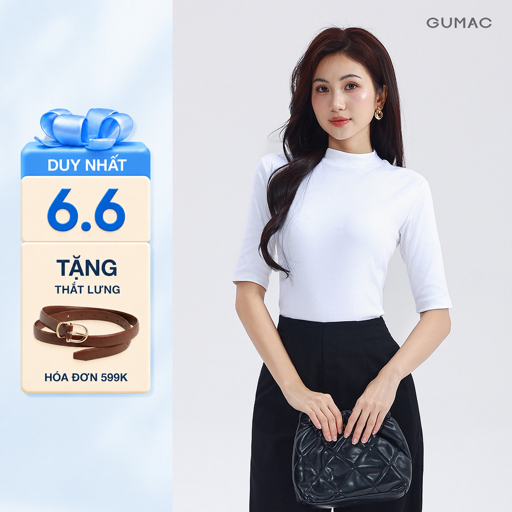 GUMPO เสื้อยืดผู้หญิงคอเต่าครึ่งแขน Slim Form Borip Cotton 4C ยืดสบาย ATF11021