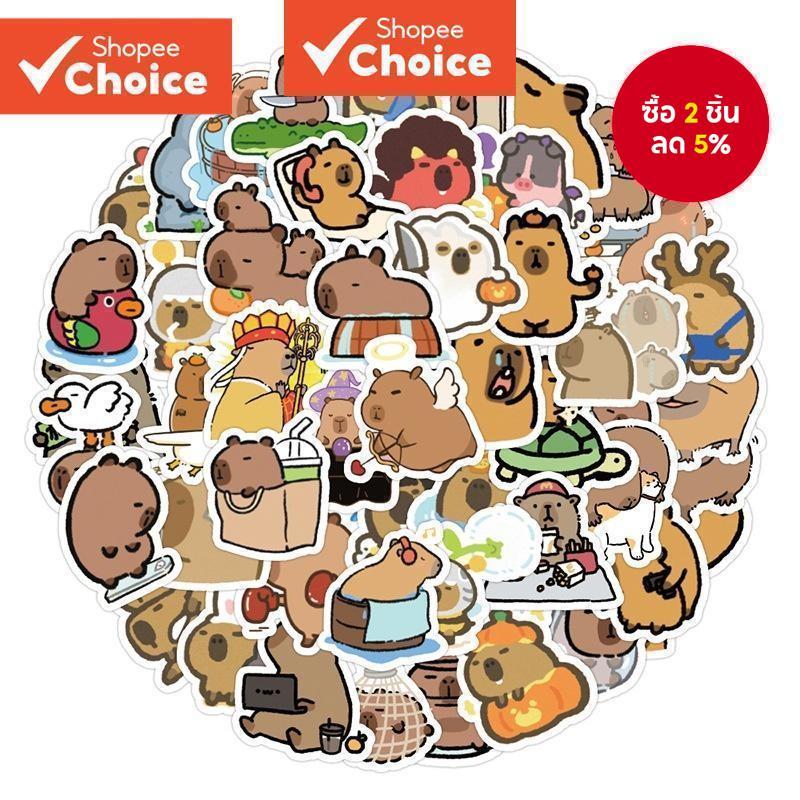 Pufferfish & Capybara สติ๊กเกอร์ 100 ชิ้น - สติ๊กเกอร์ไวนิลกันน้ําสําหรับโทรศัพท์ แล็ปท็อป และกระเป๋าเดินทาง