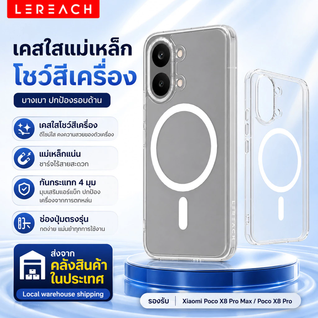 Lereach เคสใสแม่เหล็กกันกระแทก Xiaomi Poco X8 Pro Max/X8 Pro