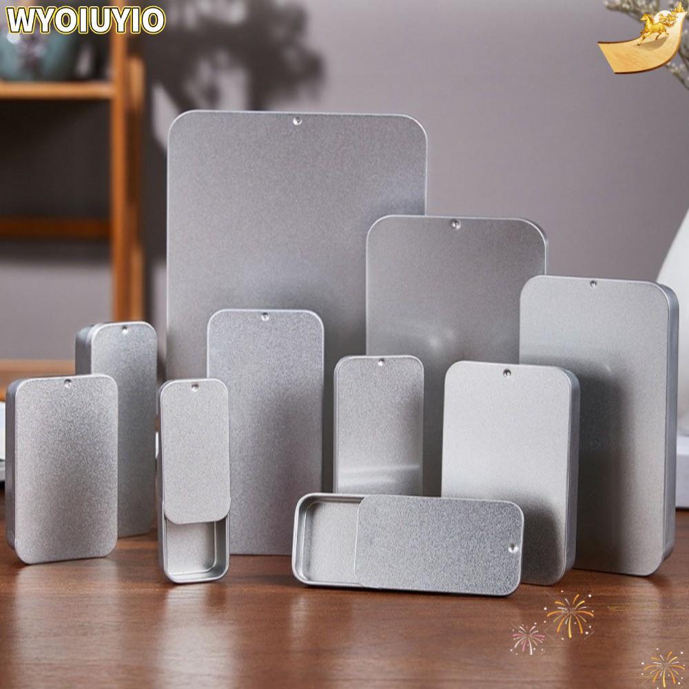WYOIUYIO กล่องดีบุกฝาเลื่อน, หลายขนาดโลหะสี่เหลี่ยม Push-Pull Tin Box, Small Organizer ขนาดเล็กสไลด์ Top Tinplate วัสดุมินิกล่องเหล็กอุปกรณ์อาหาร