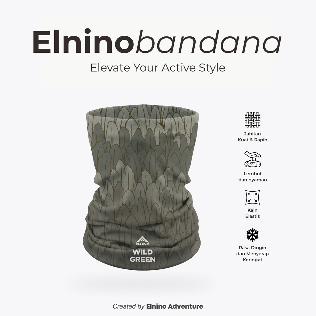 Elnino Multipurpose Headwear Mask Bandana Buff Bando Outdoor Quick dry - Wild Green