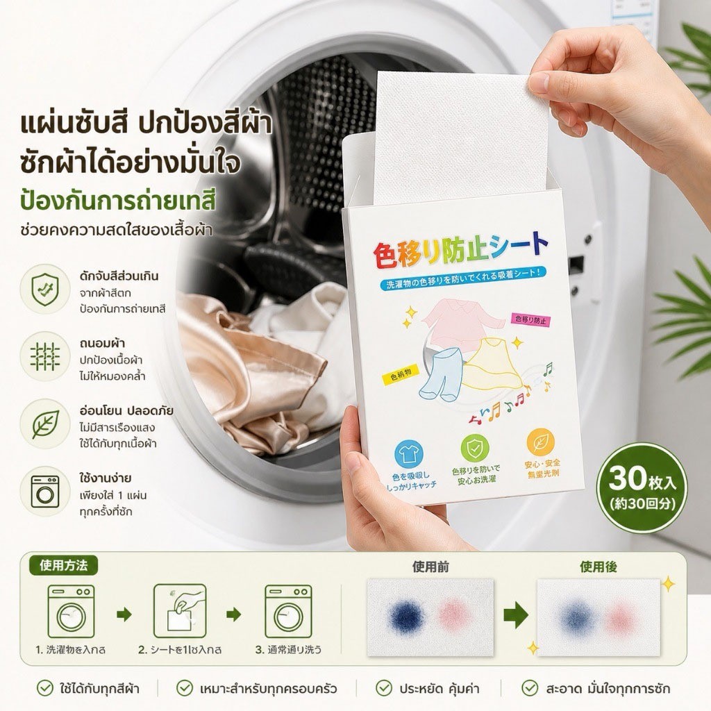 LoomLab แผ่นซับสี ป้องกันผ้าสีตก แผ่นซักผ้าไม่ต้องแยกผ้า ป้องกันสีตก ประหยัดเวลา ประหยัดน้ำ [COD] TOLUS