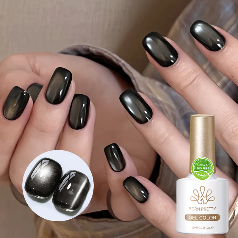 【Local】BORN PRETTY สีดําแก้วลูกปัดแมวแม่เหล็กเจลโปแลนด์สีเทากึ่งถาวร Soak Off UV LED เคลือบเงาเล็บ DIY