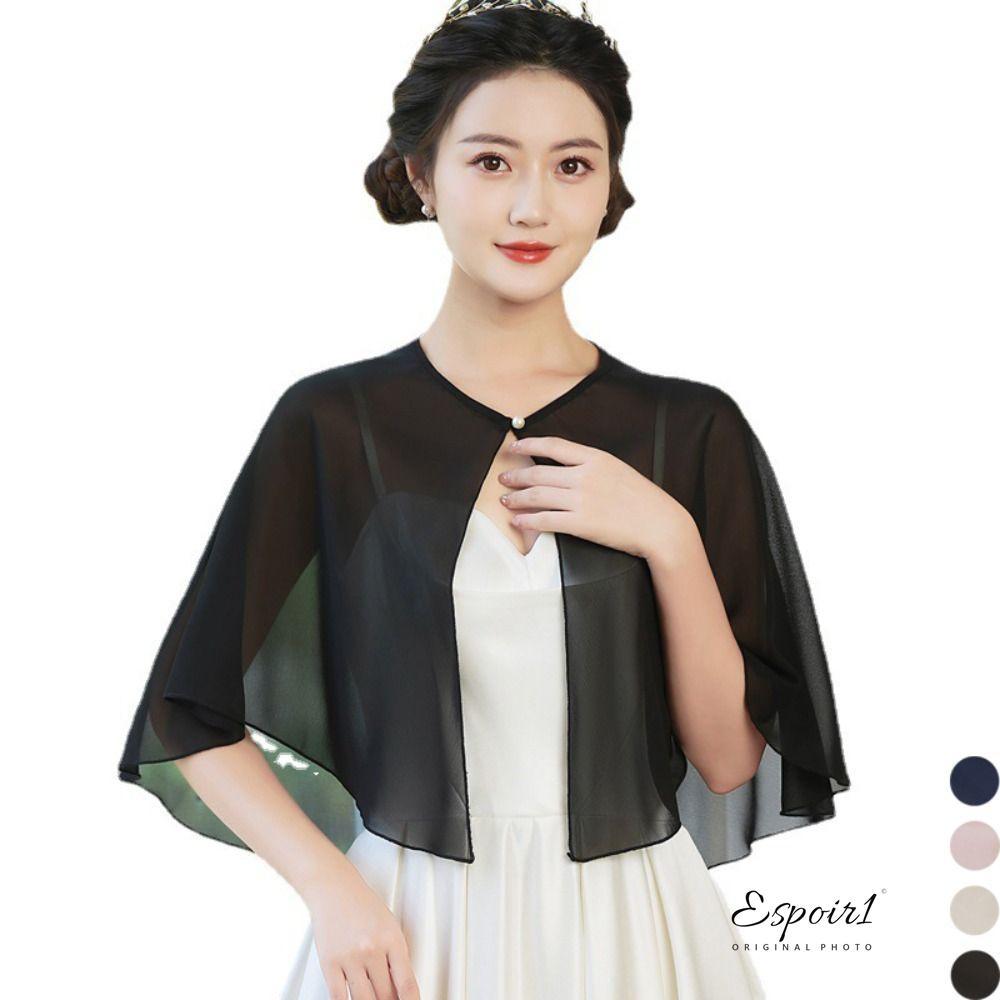 ESPOIR1 ผ้าคลุมชีฟอง, ผ้าคลุมไหล่นุ่มดีไซน์น้ําหนักเบาสไตล์หรูหรา, งานเลี้ยงตอนเย็นเคปงานแต่งงานแบบเชียร์วินเทจ