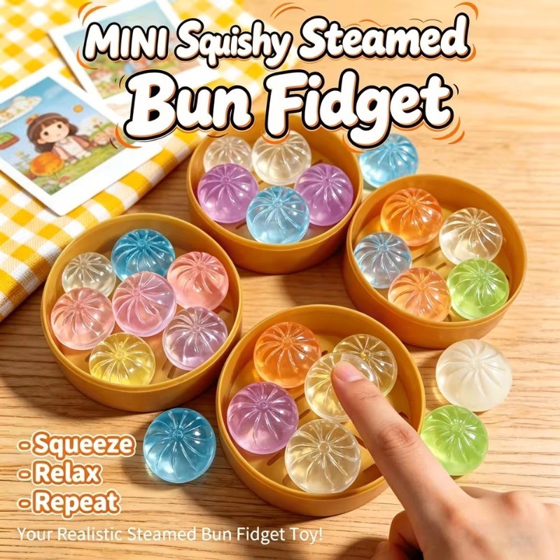 5 ชิ้นเกี๊ยวขนาดเล็กพร้อม Steamer Bun Squeezable ของเล่นชุดความเครียดบรรเทานุ่ม