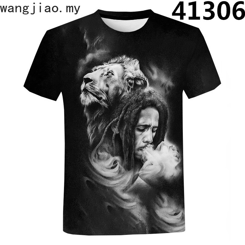 Streetwear Daily Casual ,American vintage Bob Marley themed top,หลวมไหล่Hip hop CasualทุกวันTee,Outf