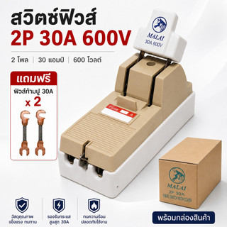 Malai คัทเอาท์ไฟฟ้า 2P 30A 600V พร้อมฟิวส์ก้ามปู 2 ชิ้น ติดตั้งง่าย ทนความร้อน เหมาะกับบ้าน