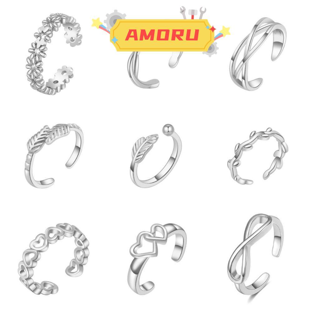 AMOR12U7 แหวนเปิดนิ้วเท้า, แหวนเท้าเปล่าหัวใจเรขาคณิตแบบปรับได้, Leaf Arrow Toe Rings ชุดชายหาด