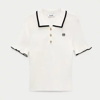 [Pomelo] เสื้อโปโลถักขอบตัด / Contrast Trim Polo Knit Top