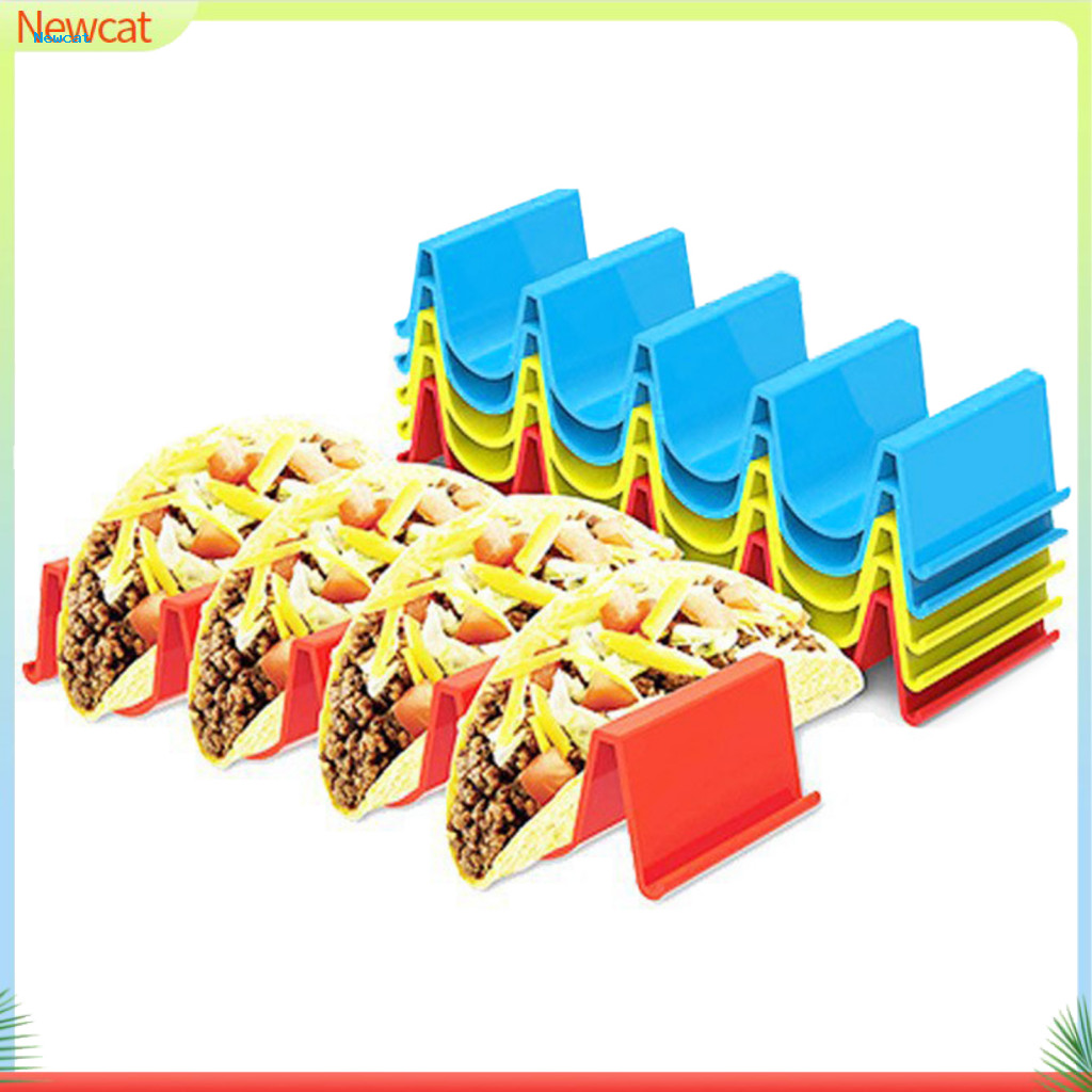 {Newcat} ที่วาง Taco วางซ้อนกันได้ ชั้นเก็บเครป แผ่นที่ใส่ Taco 4 ช่อง – ชั้นวางตอร์ติญ่าแบบใช้ซ้ําได้สําหรับ Tacos Crepes Party เสิร์ฟทนทานและทําความสะอาดง่ายสําหรับเม็กซิกัน