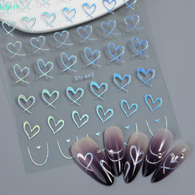 [Kacoom] 3D Nail Art Stiers Golden Love Heart Self Adhesive Embellishments สําหรับร้านเสริมสวยมืออาชีพและเล็บบ้าน TH