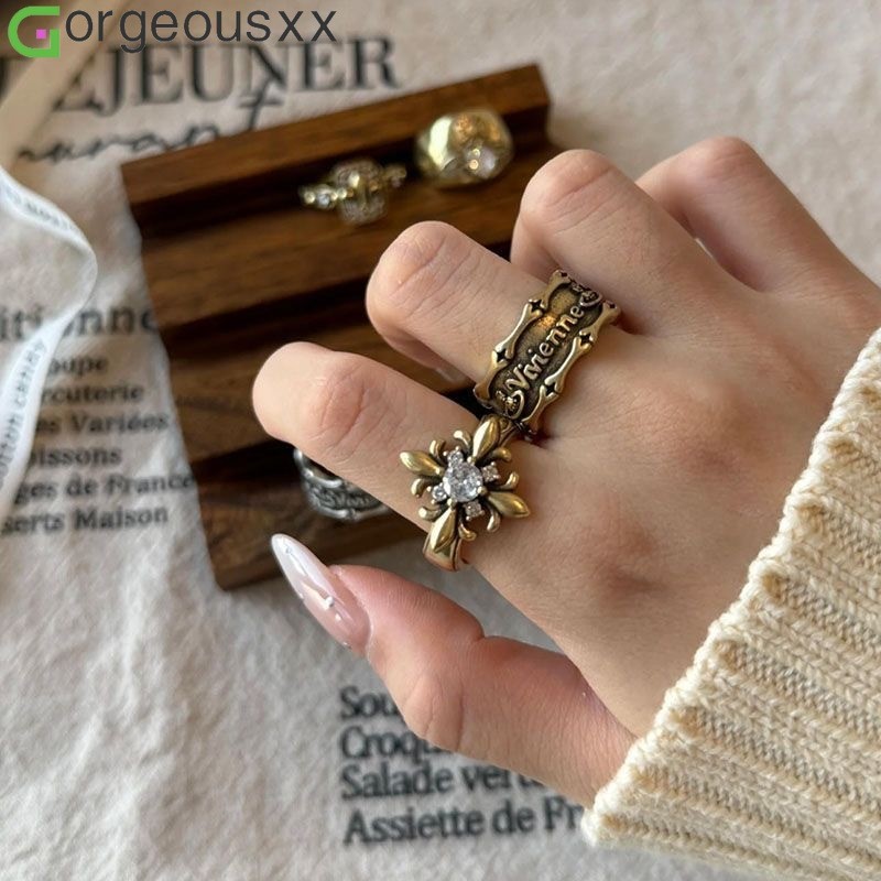 [Gorgeousxx] Vintage Antique Fashion Zircon Iris Opening Ring for Women Unique Style Rings Jewelry