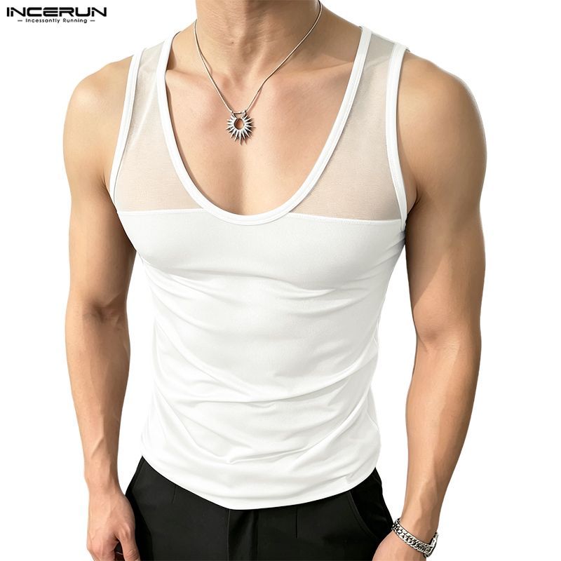ไม่แน่นอน เสื้อกล้ามแขนกุดตาข่ายประกบแฟชั่นผู้ชาย