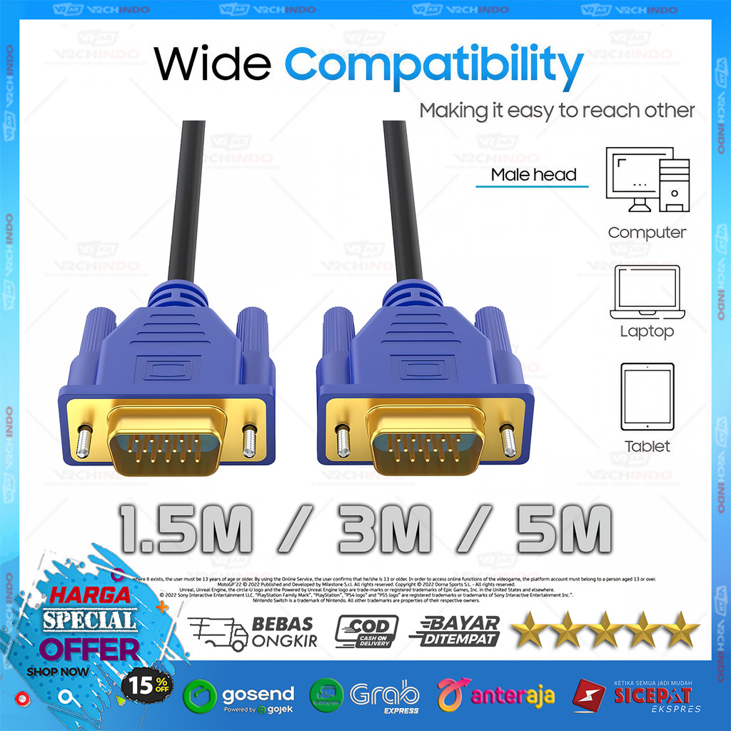 สาย VGA ยาว 1.5M / 3M / 5M - GOLD สําหรับจอภาพและโปรเจคเตอร์ – วัสดุหนาและแข็งแรง Plug and Play!!