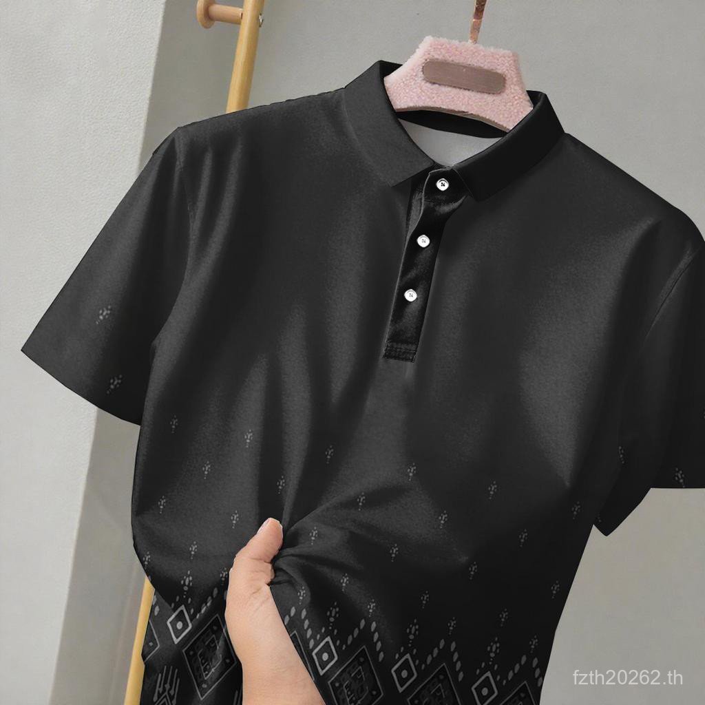 Sirikit Mens Office Uniform เสื้อโปโลสีดํา ลายไทย ผ้า Micro-Fleece นุ่ม สดชื่น สําหรับทํางาน